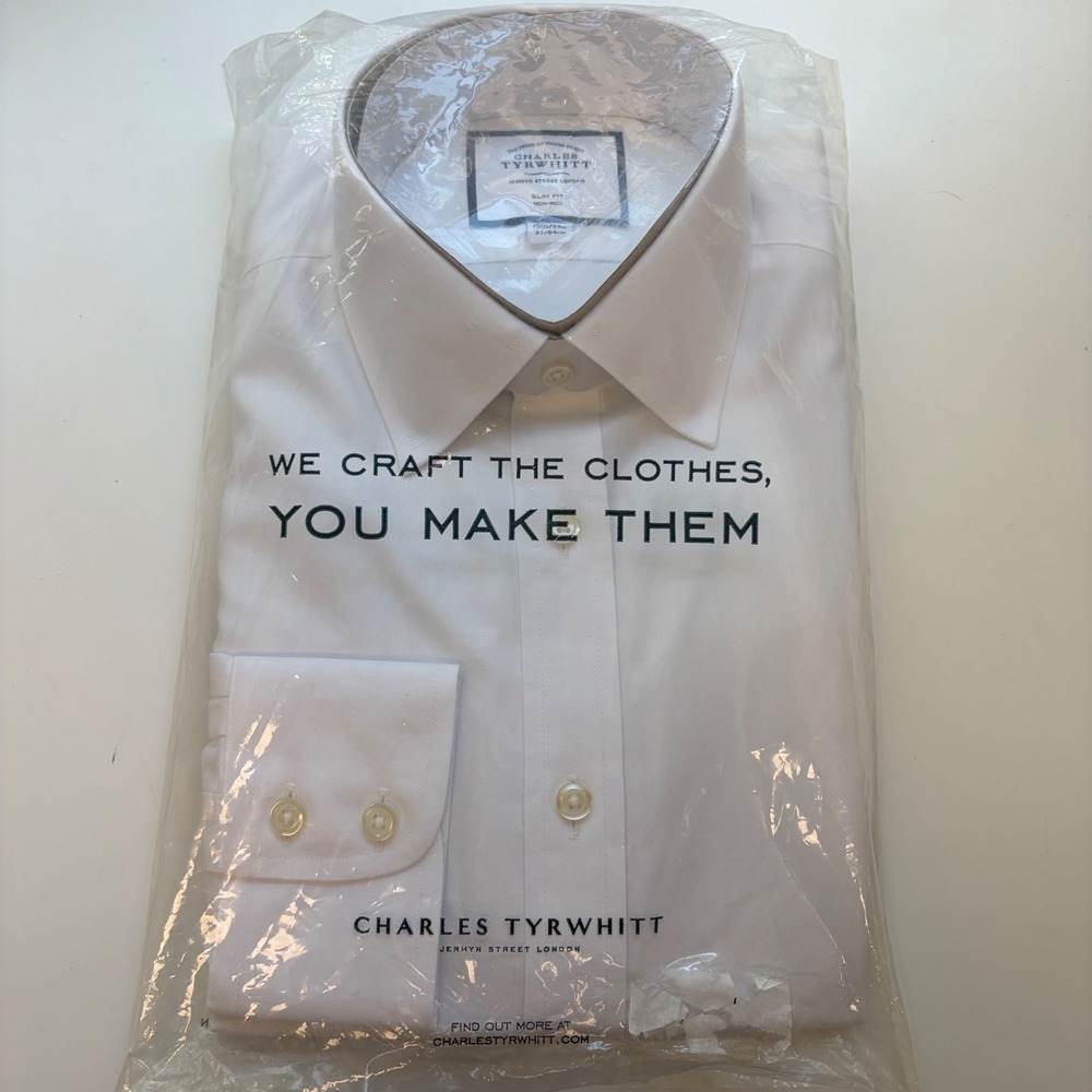 Charles Tyrwhitt Mens Slim Fit Non Iron Twill Dress Shirt White 15.5 33 FON0409